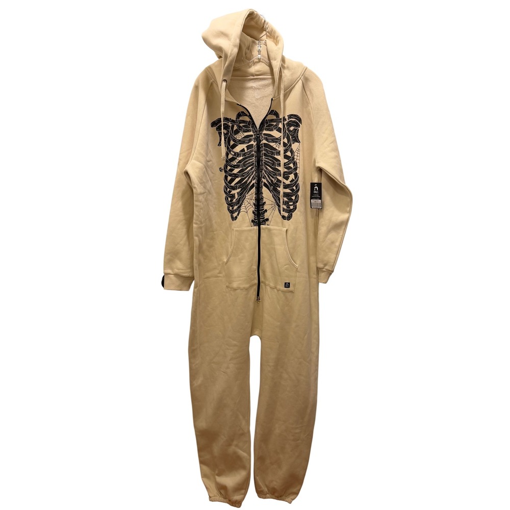 NWT RAGS Adult Skelly Romper Skeleton Hooded Zip Jumpsuit Men •L• Union Suit Emo